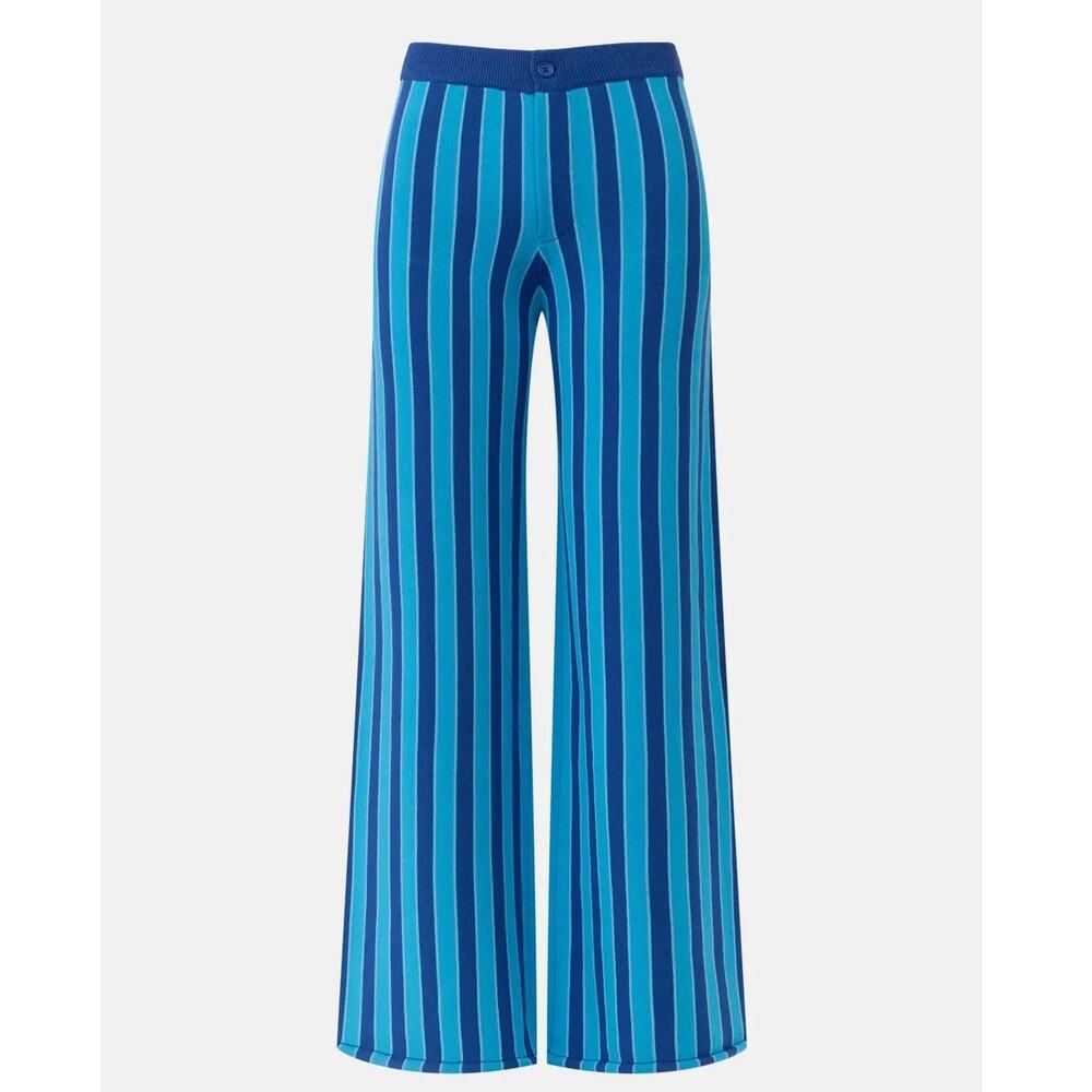 Simon Miller Jabber Pants High Rise Flat Front Wide Leg Trousers Blue Stripe M